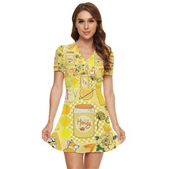 Marillo Pastel Zkt, Aesthetic, Stickers, Yellow V-neck High Waist Chiffon Mini Dress by kyorashop23