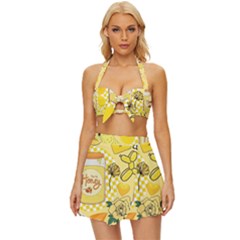 Marillo Pastel Zkt, Aesthetic, Stickers, Yellow Vintage Style Bikini Top And Skirt Set  by kyorashop23