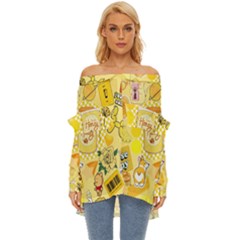 Marillo Pastel Zkt, Aesthetic, Stickers, Yellow Off Shoulder Chiffon Pocket Shirt by kyorashop23