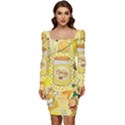 Marillo Pastel Zkt, Aesthetic, Stickers, Yellow Women Long Sleeve Ruched Stretch Jersey Dress View1