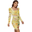 Marillo Pastel Zkt, Aesthetic, Stickers, Yellow Women Long Sleeve Ruched Stretch Jersey Dress View2