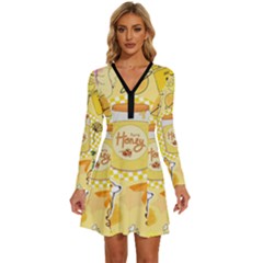 Marillo Pastel Zkt, Aesthetic, Stickers, Yellow Long Sleeve Deep V Mini Dress  by kyorashop23