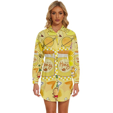 Marillo Pastel Zkt, Aesthetic, Stickers, Yellow Womens Long Sleeve Shirt Dress by kyorashop23