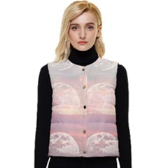 Moon Phase, Cloud, Clouds, Moon, Pastel Women s Button Up Puffer Vest