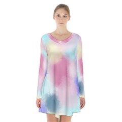 Pastel Ballons, Ballons, Long Sleeve Velvet V-neck Dress