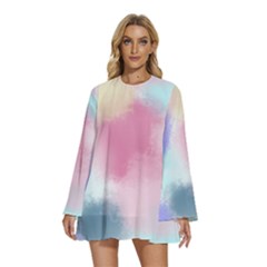 Pastel Ballons, Ballons, Round Neck Long Sleeve Bohemian Style Chiffon Mini Dress