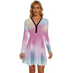 Pastel Ballons, Ballons, Long Sleeve Deep V Mini Dress  by kyorashop23