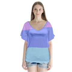 Pastel Colour, Blue, Lilac, Orange, Pastel, Pink, Romance V-neck Flutter Sleeve Top by kyorashop23