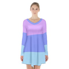 Pastel Colour, Blue, Lilac, Orange, Pastel, Pink, Romance Long Sleeve Velvet V-neck Dress