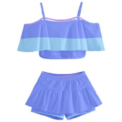 Pastel Colour, Blue, Lilac, Orange, Pastel, Pink, Romance Kids  Off Shoulder Skirt Bikini