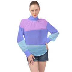 Pastel Colour, Blue, Lilac, Orange, Pastel, Pink, Romance High Neck Long Sleeve Chiffon Top by kyorashop23