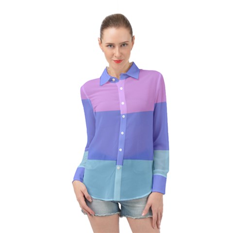 Pastel Colour, Blue, Lilac, Orange, Pastel, Pink, Romance Long Sleeve Chiffon Shirt by kyorashop23