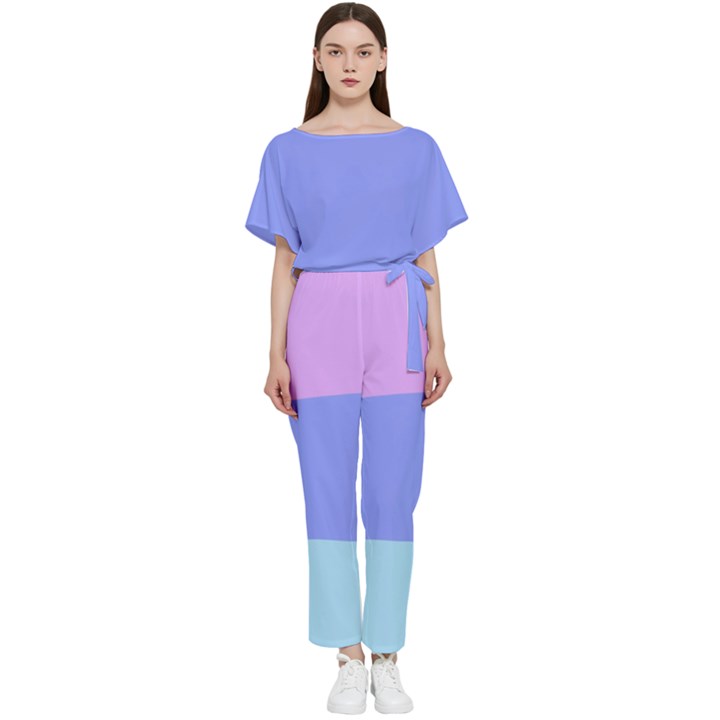 Pastel Colour, Blue, Lilac, Orange, Pastel, Pink, Romance Batwing Lightweight Chiffon Jumpsuit