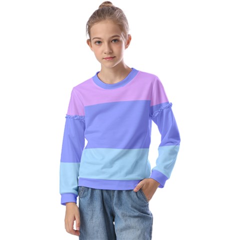 Pastel Colour, Blue, Lilac, Orange, Pastel, Pink, Romance Kids  Long Sleeve T-shirt With Frill  by kyorashop23