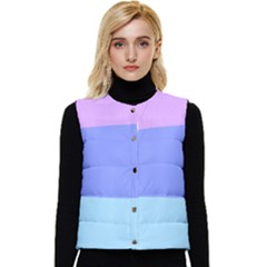 Pastel Colour, Blue, Lilac, Orange, Pastel, Pink, Romance Women s Button Up Puffer Vest