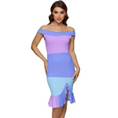 Pastel Colour, Blue, Lilac, Orange, Pastel, Pink, Romance Off Shoulder Ruffle Split Hem Bodycon Dress