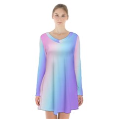 Pastel Rainbow, Color Long Sleeve Velvet V-neck Dress