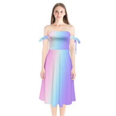 Pastel Rainbow, Color Shoulder Tie Bardot Midi Dress by kyorashop23