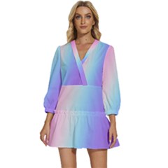 Pastel Rainbow, Color V-neck Placket Mini Dress by kyorashop23