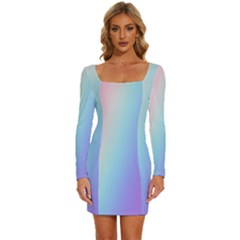 Pastel Rainbow, Color Long Sleeve Square Neck Bodycon Velvet Dress by kyorashop23