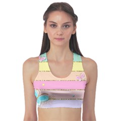 Pastel, Butterfly, Spring, Stripes, Fitness Sports Bra by kyorashop23