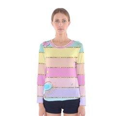 Pastel, Butterfly, Spring, Stripes, Women s Long Sleeve T-shirt