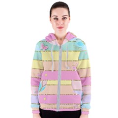 Pastel, Butterfly, Spring, Stripes, Women s Zipper Hoodie