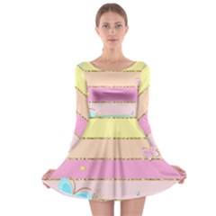 Pastel, Butterfly, Spring, Stripes, Long Sleeve Skater Dress by kyorashop23