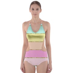 Pastel, Butterfly, Spring, Stripes, Cut-out One Piece Swimsuit by kyorashop23