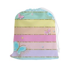 Pastel, Butterfly, Spring, Stripes, Drawstring Pouch (2xl) by kyorashop23