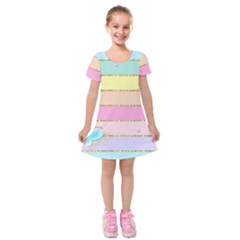 Pastel, Butterfly, Spring, Stripes, Kids  Short Sleeve Velvet Dress