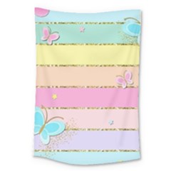 Pastel, Butterfly, Spring, Stripes, Large Tapestry