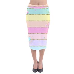 Pastel, Butterfly, Spring, Stripes, Velvet Midi Pencil Skirt by kyorashop23