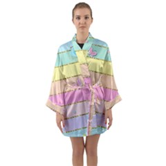 Pastel, Butterfly, Spring, Stripes, Long Sleeve Satin Kimono by kyorashop23