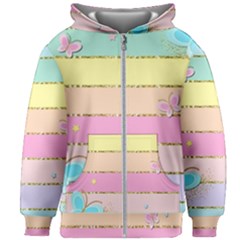 Pastel, Butterfly, Spring, Stripes, Kids  Zipper Hoodie Without Drawstring