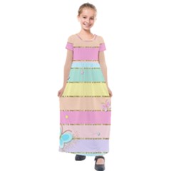 Pastel, Butterfly, Spring, Stripes, Kids  Short Sleeve Maxi Dress by kyorashop23