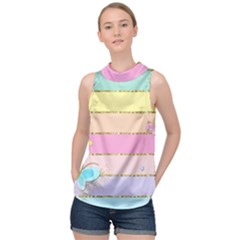 Pastel, Butterfly, Spring, Stripes, High Neck Satin Top by kyorashop23