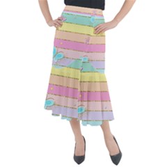 Pastel, Butterfly, Spring, Stripes, Midi Mermaid Skirt by kyorashop23