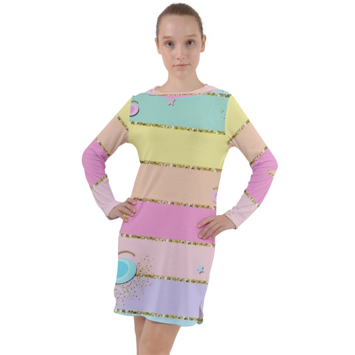 Pastel, Butterfly, Spring, Stripes, Long Sleeve Hoodie Dress