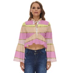 Pastel, Butterfly, Spring, Stripes, Boho Long Bell Sleeve Top