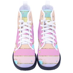 Pastel, Butterfly, Spring, Stripes, Kid s High-top Canvas Sneakers by kyorashop23