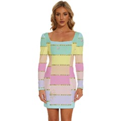 Pastel, Butterfly, Spring, Stripes, Long Sleeve Square Neck Bodycon Velvet Dress by kyorashop23