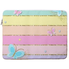 Pastel, Butterfly, Spring, Stripes, 17  Vertical Laptop Sleeve Case With Pocket