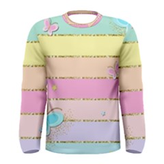 Pastel, Butterfly, Spring, Stripes, Men s Long Sleeve T-shirt