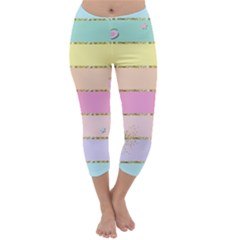 Pastel, Butterfly, Spring, Stripes, Capri Winter Leggings 