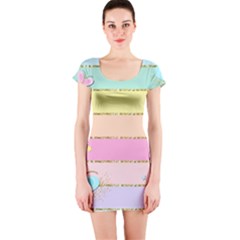 Pastel, Butterfly, Spring, Stripes, Short Sleeve Bodycon Dress by kyorashop23