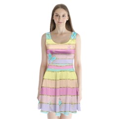 Pastel, Butterfly, Spring, Stripes, Split Back Mini Dress 