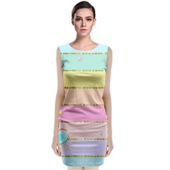 Pastel, Butterfly, Spring, Stripes, Sleeveless Velvet Midi Dress