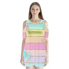 Pastel, Butterfly, Spring, Stripes, Shoulder Cutout Velvet One Piece