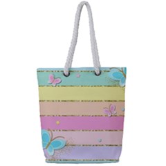 Pastel, Butterfly, Spring, Stripes, Full Print Rope Handle Tote (small) by kyorashop23